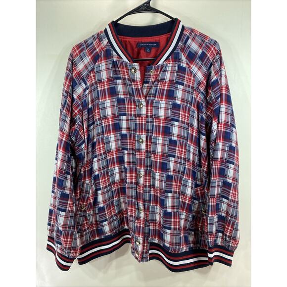 Tommy Hilfiger Patchwork Varsity Red, White, Blue Jacket Women's Size 0X - Picture 1 of 7